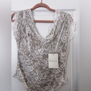 FANCO Lace Floral Bodysuit, Size L, New with tags!